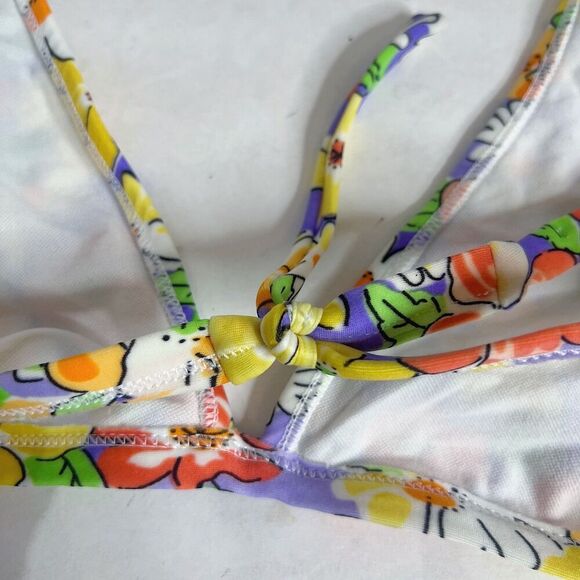 y2k Vintage Purple and Yellow Floral Triangle Bikini Top Women's Size S - Picture 3 of 4